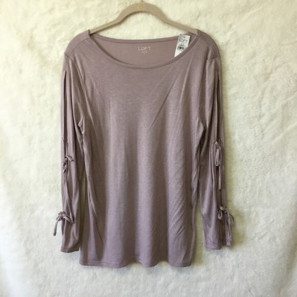 Loft Mauve Long Sleeve Tie-bow Top - Picture 1 of 7